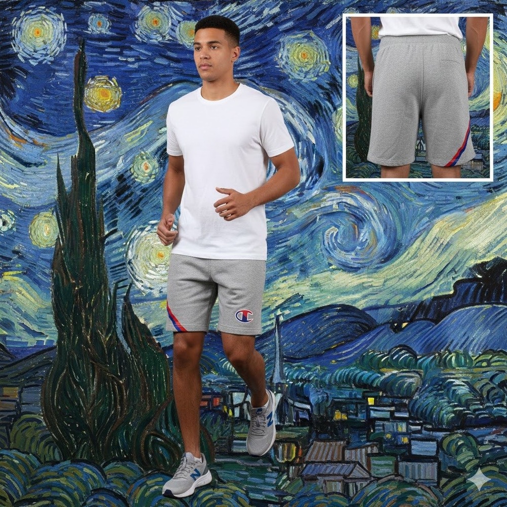 Champion Mens Gray Fleece‎ Athletic Shorts M Logo Red Blue Stripe 85058 806